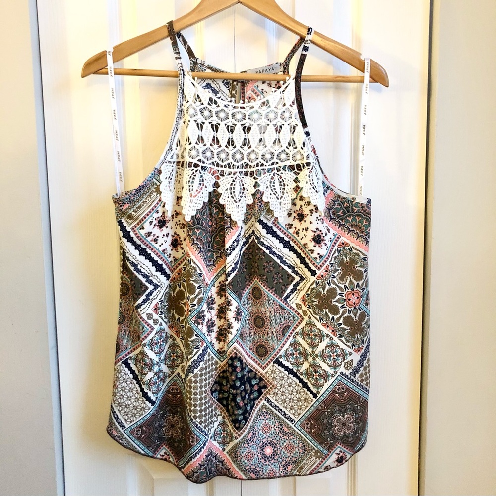 Boho Paisley Patchwork Print Lace Top 💗 Papaya